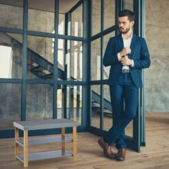 Banc à Chaussures Bambou Gris 2 Niveaux -Meilleur Meubles Magasin 013122b4a5a44c9384e5495dba07f60f