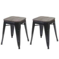 Tabouret HWC-A73 Assise Bois (lot De 2)