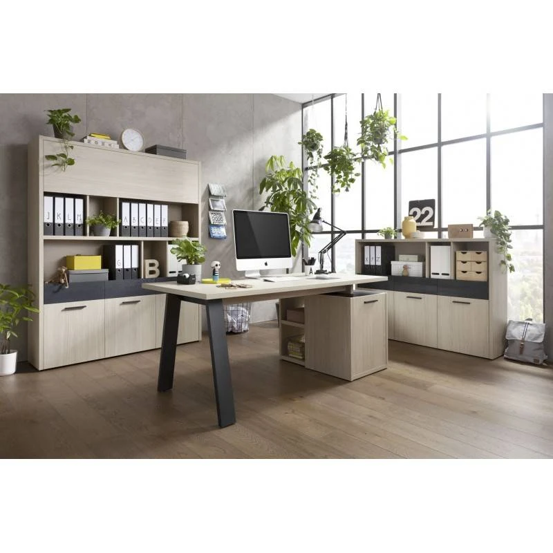 Meuble Bibliothèque Effet Chêne Et Noir 4 Meuble Bibliothèque Effet Chêne Et Noir – Image 2