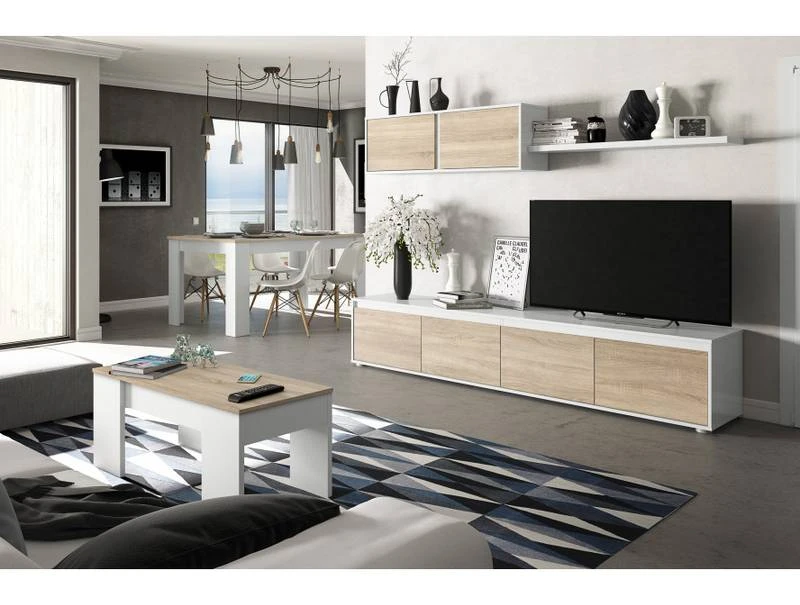 Meuble TV 4 Portes L200 Cm Avec étagères 4 Meuble TV 4 Portes L200 Cm Avec étagères – Image 2