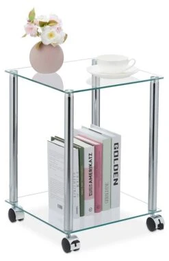 Table D'appoint En Verre Avec Roulettes