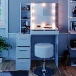 Coiffeuse Meryl Blanc & Tabouret Et LED -Meilleur Meubles Magasin 73cbfdc7bcca4b2a838f5e1de526b31b