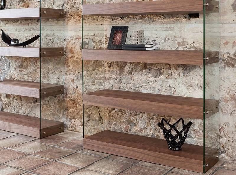 Étagère En Bois Couleur Noyer Et Verre 6 Étagère En Bois Couleur Noyer Et Verre – Image 4