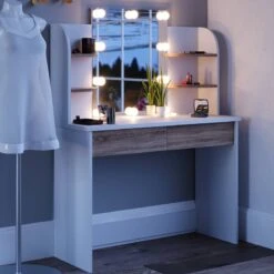 Coiffeuse Charlotte Blanc/sonoma & LED -Meilleur Meubles Magasin 93e383d9a5a54ac086a77293199194cd