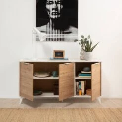 Buffet 3 Portes Koln Blanc Et Bois -Meilleur Meubles Magasin 94848aa593e04a4caf6b884ffababd36