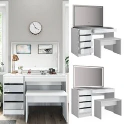 Coiffeuse Sherry Avec Miroir LED Et Banc -Meilleur Meubles Magasin b1d29e59e2b5473b88cea7120534c19c