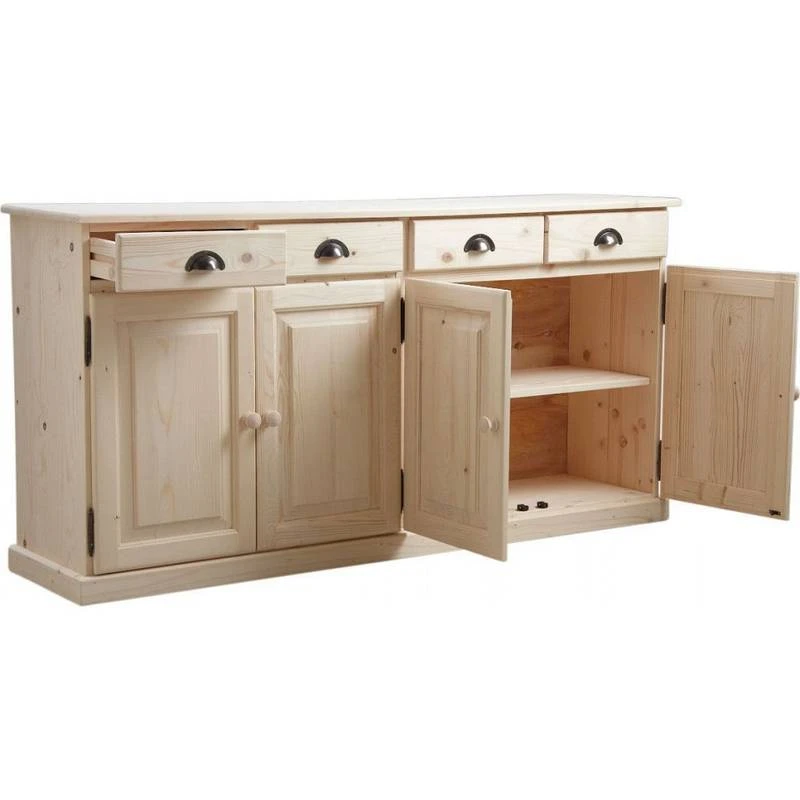 Buffet 4 Portes 4 Tiroirs En Bois Brut 5 Buffet 4 Portes 4 Tiroirs En Bois Brut – Image 3