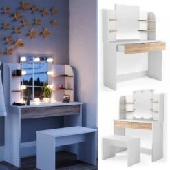 Coiffeuse Charlotte Noir, Banc & LED -Meilleur Meubles Magasin d640d3e666e54dabbd85df4f3a51060d