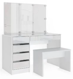 Coiffeuse Sherry Avec Miroir, Banc, LED