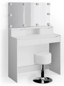 Coiffeuse Ruben Blanc & Tabouret Et LED