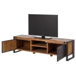 Meuble TV MANCHESTER 2 Rangements Milieu -Meilleur Meubles Magasin lowboard manchester ii akazie massiv metall 4882936