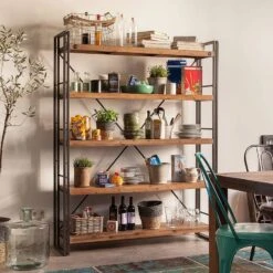 Étagère MANCHESTER 4 Rangements 150 Cm -Meilleur Meubles Magasin regal manchester ii akazie massiv metall 4873136